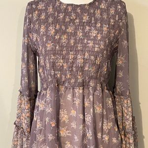 Lavender Lilac Purple Floral AE Sheer Bell Sleeve Top Shirt Blouse S Small